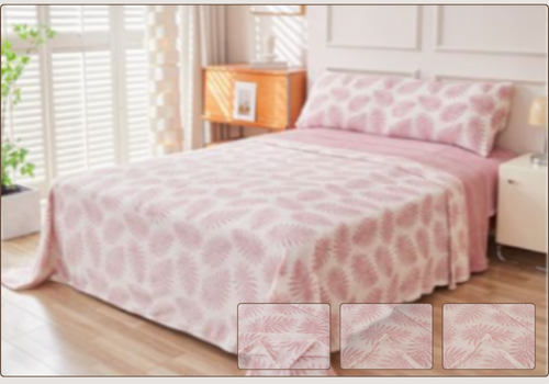 Juego de Sábanas de Coralina Estampado de Hojas