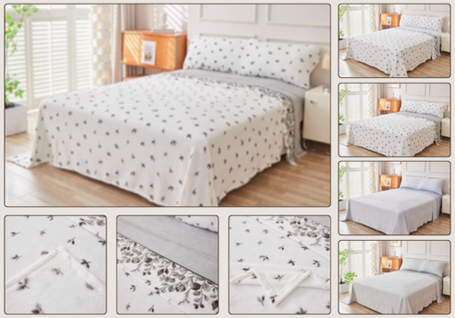 Juego de Sábanas de Coralina Liso y Mariposas