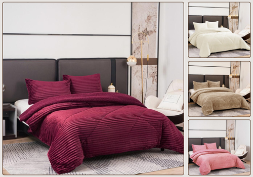 Edredón Borreguito Rayado Colores Claros con Fundas a Juego