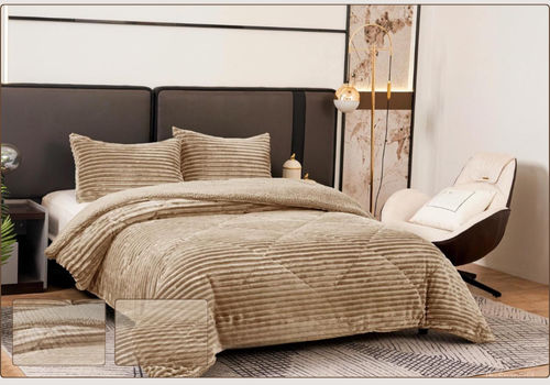 Edredón Borreguito Rayado Colores Claros con Fundas a Juego