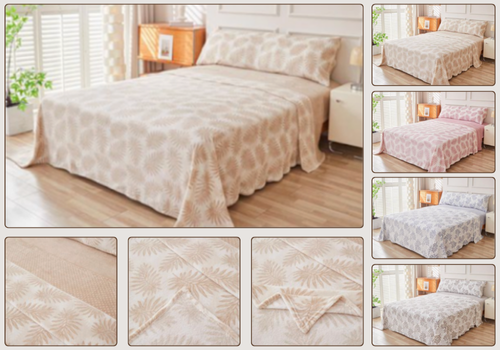 Juego de Sábanas de Coralina Estampado de Hojas