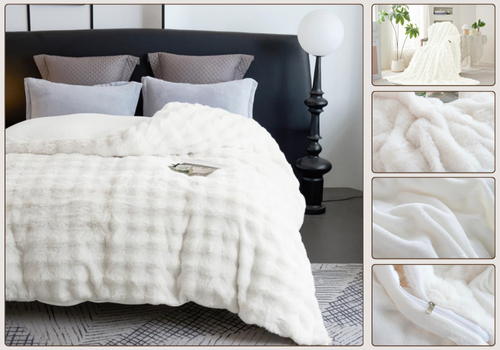 Manta de Pelo Suave con Cremallera Utilizable como Funda Nórdica